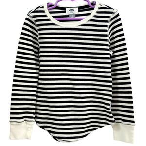 Old Navy Girl's Long Sleeve Black White Stripe Thermal Waffle T-Shirt Size 8